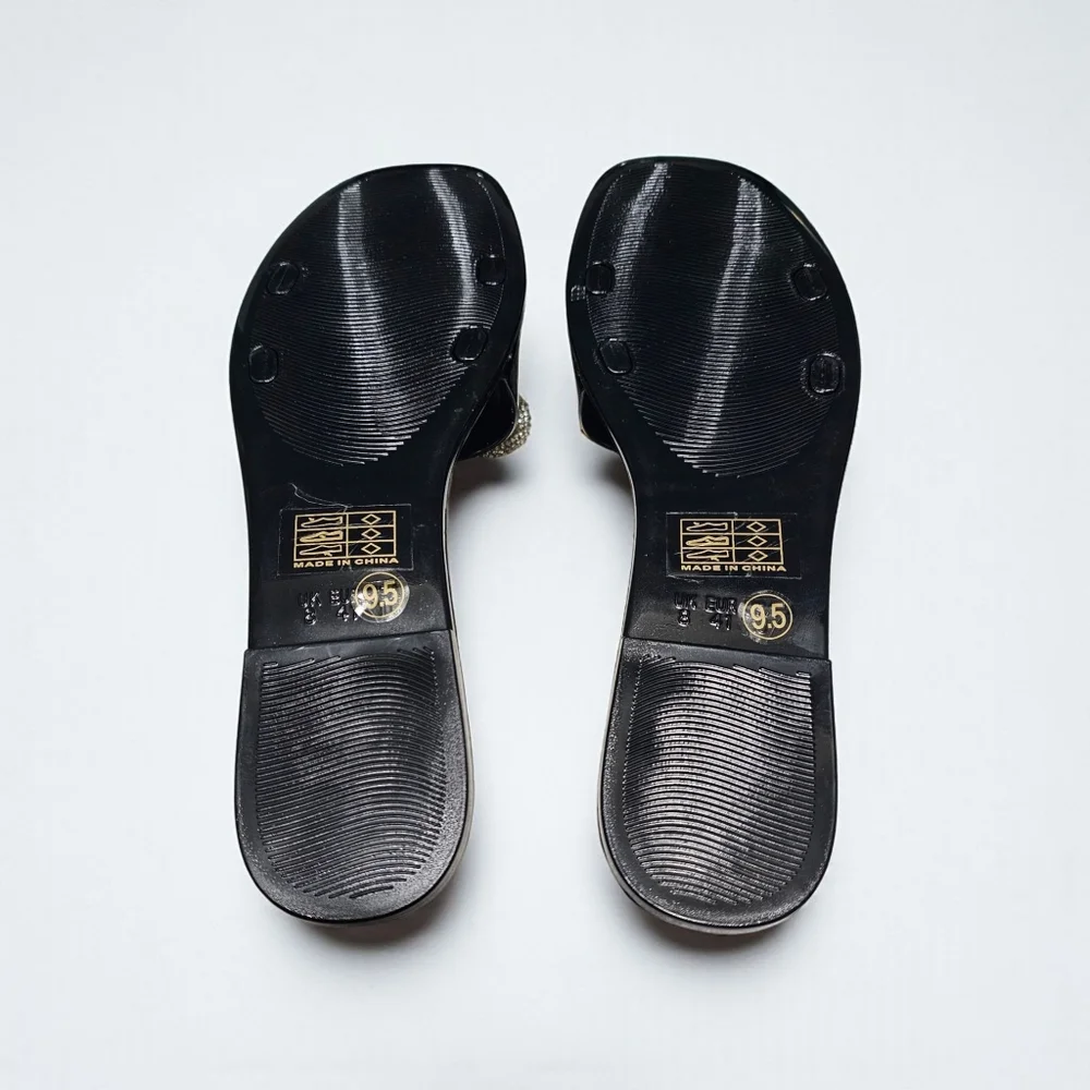 Lauren Lorraine Breeze Black Rhinestone Bow Jelly Slide Sandal Womens 7.5 - Picture 3 of 4